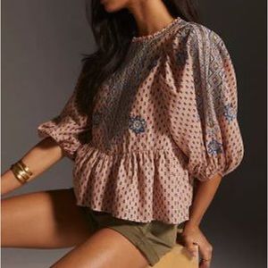 By Anthropologie Peasant Blouse in pink, size Small S